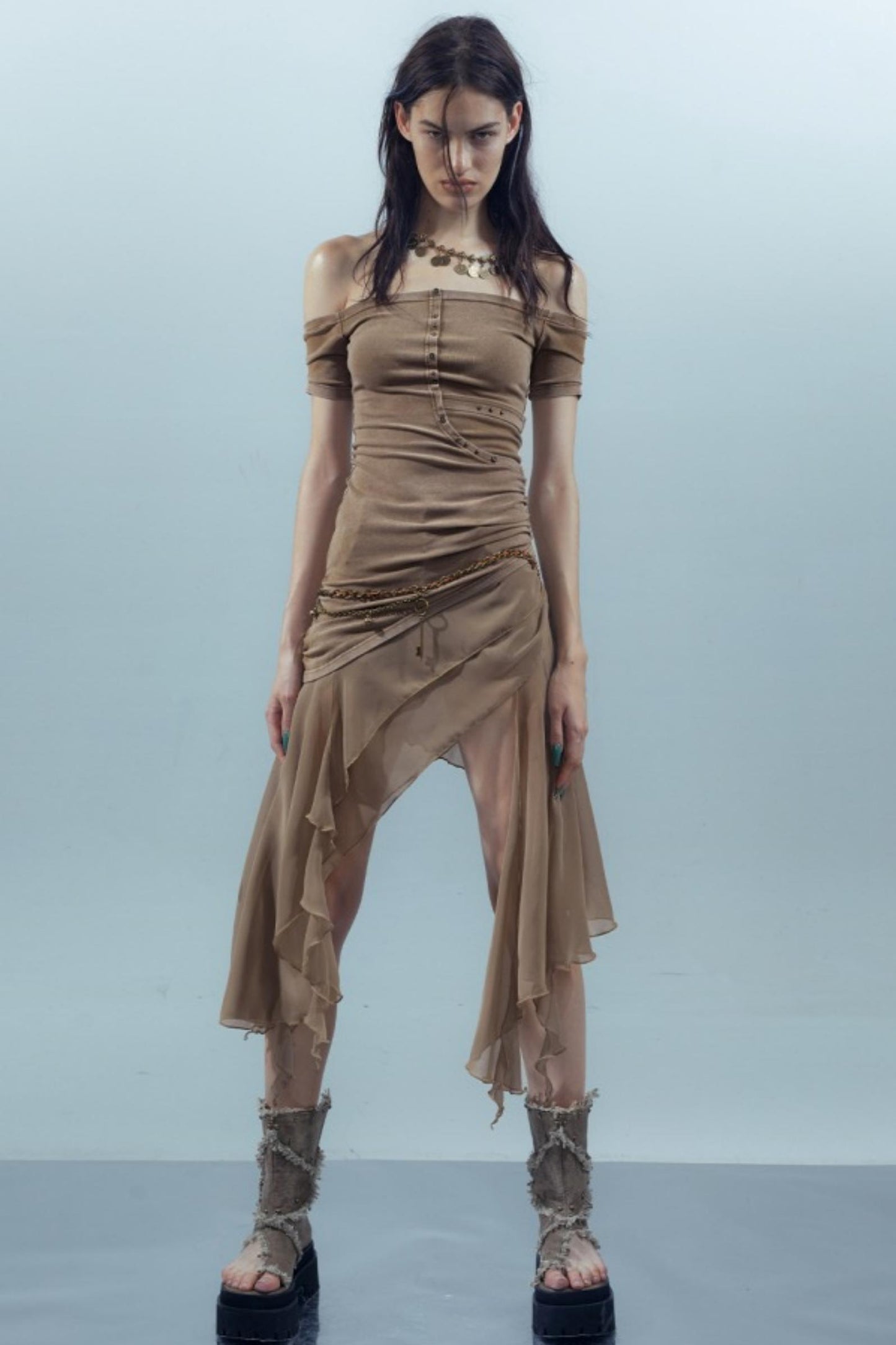 Patchwork Chiffon Asymmetrical Dress