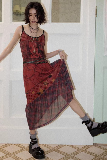 Red Printed Strap Dress