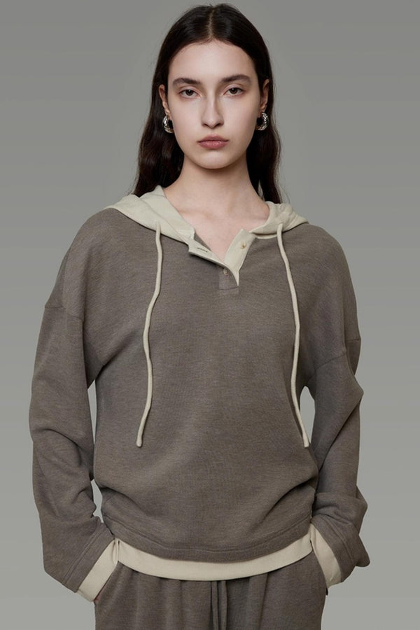 Contrasting Color Hooded Casual Suit Set-Up