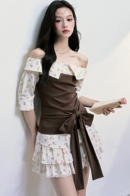 Floral Patchwork Blouse Skirt Set-Up