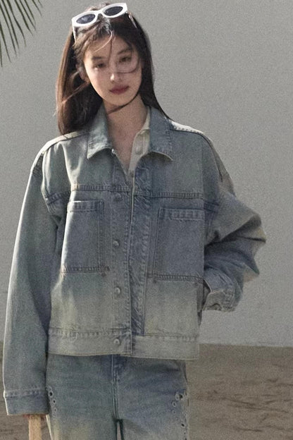 Hazy Sea Retro Denim Jacket