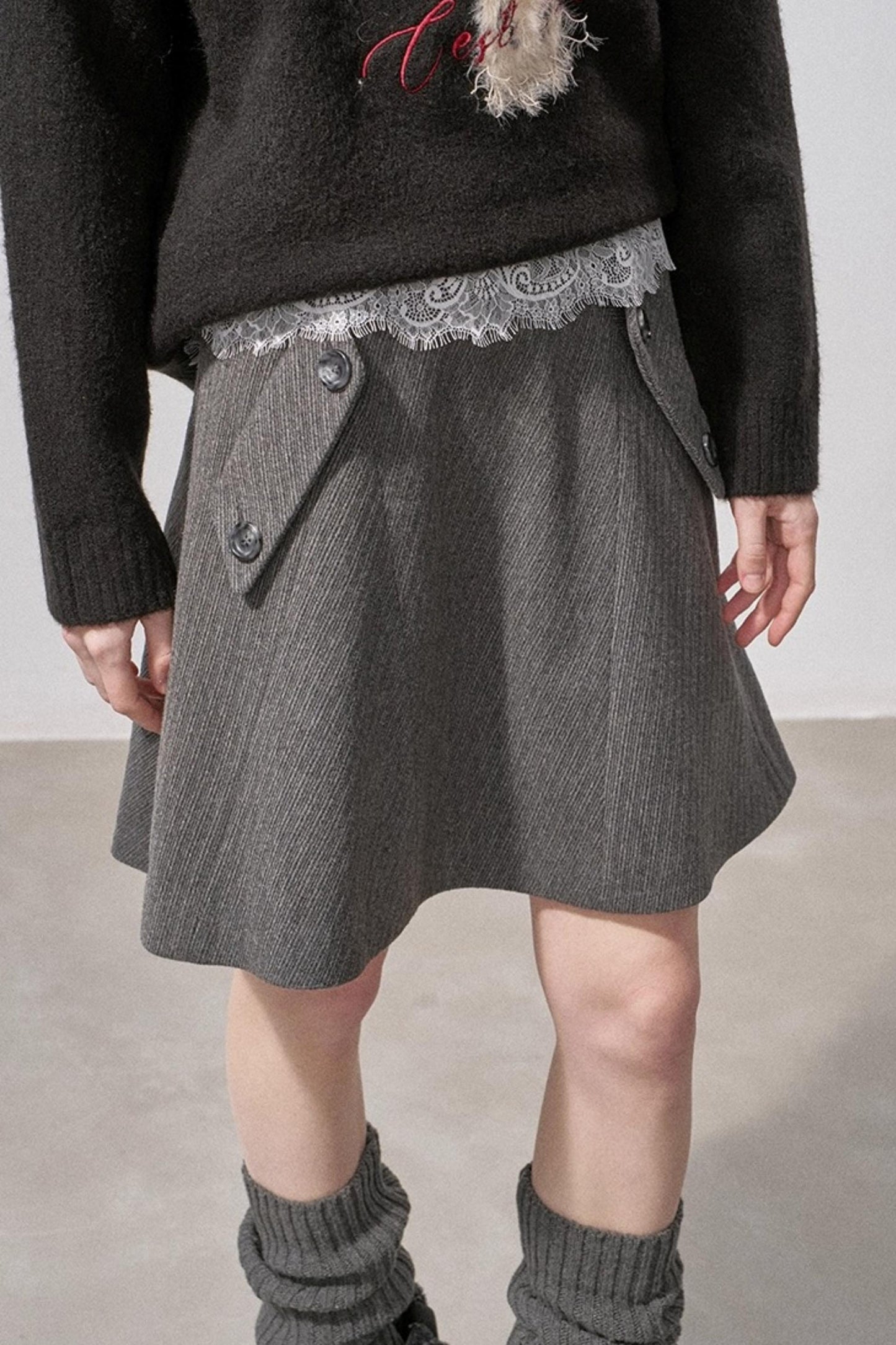 Split Wool Plaid A-Line Skirt