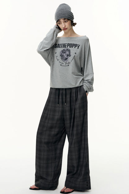 Puppy Print Slanted Shoulder T-Shirt