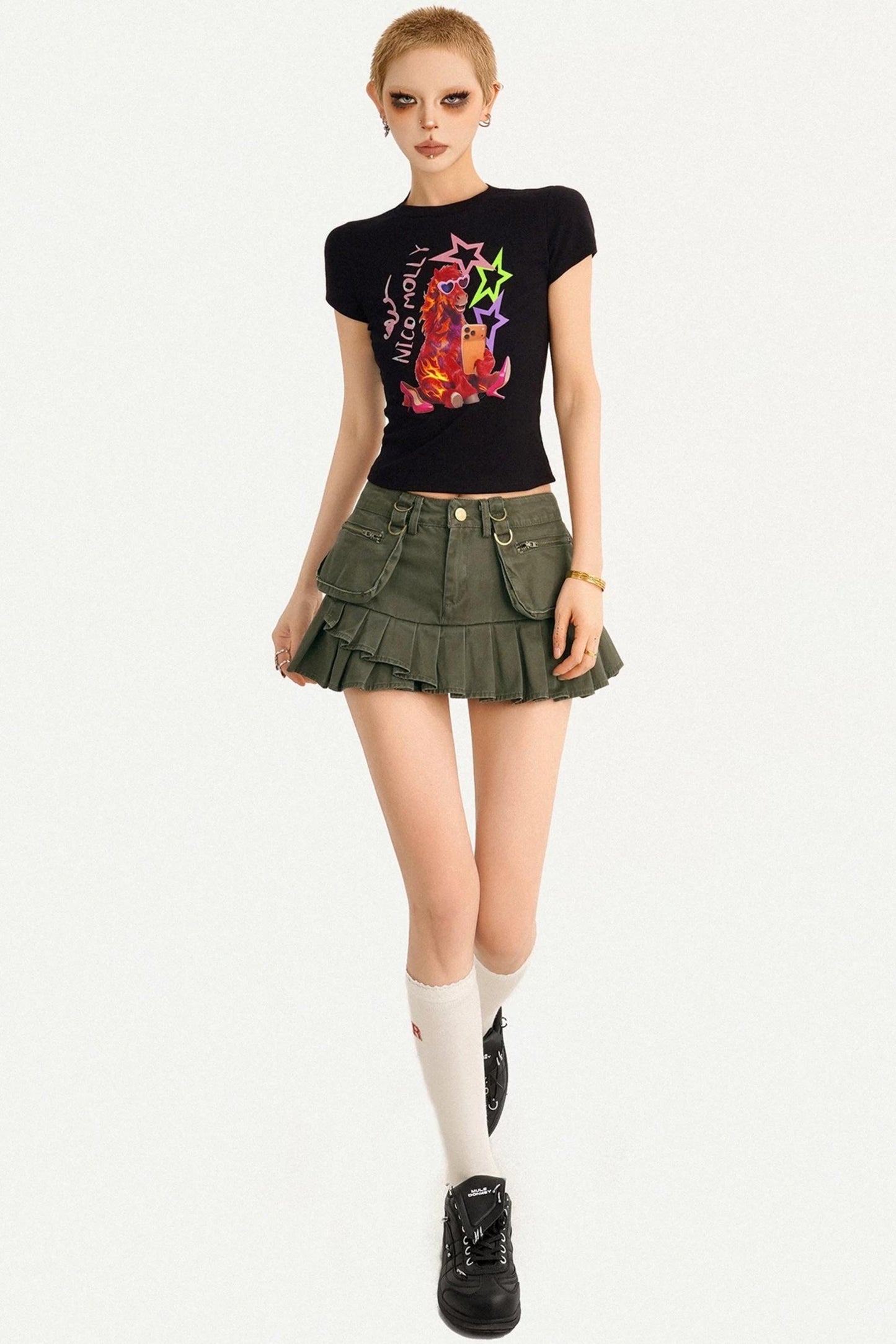 Retro Pleated A-Line Skirt