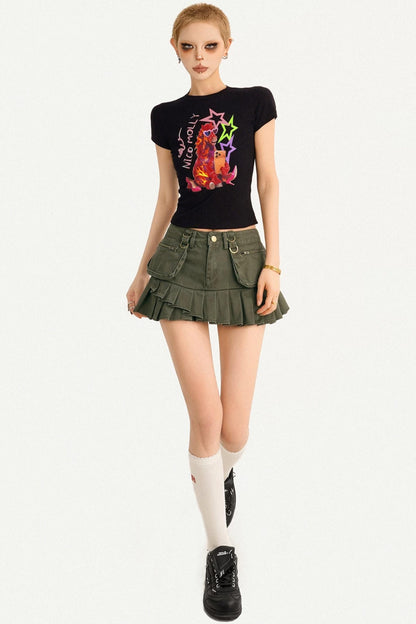 Retro Pleated A-Line Skirt