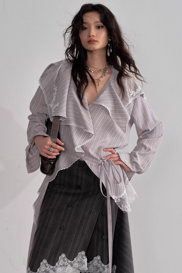 Lace Applique Asymmetrical Blouse