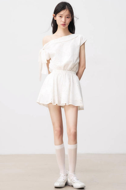 Floral Asymmetrical Shoulder Dress