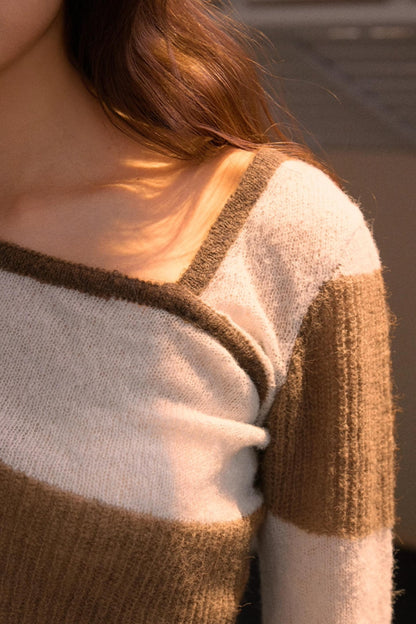 Color-Block Asymmetrical Knit Sweater