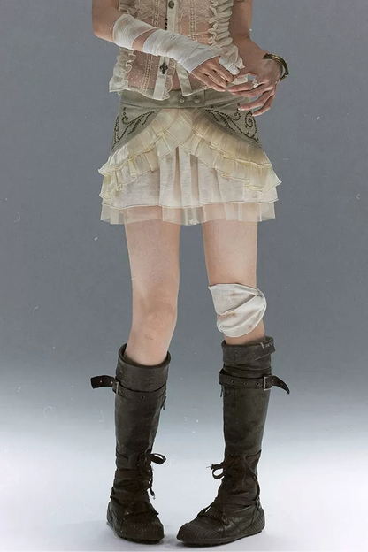Retro Rivet Mesh Skirt