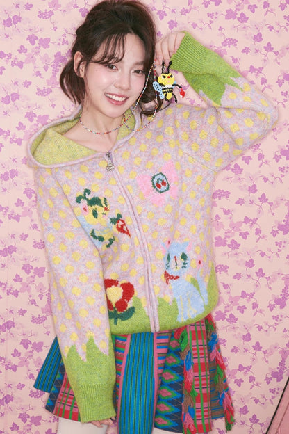 Light Pink Polka Dot Hooded Cardigan