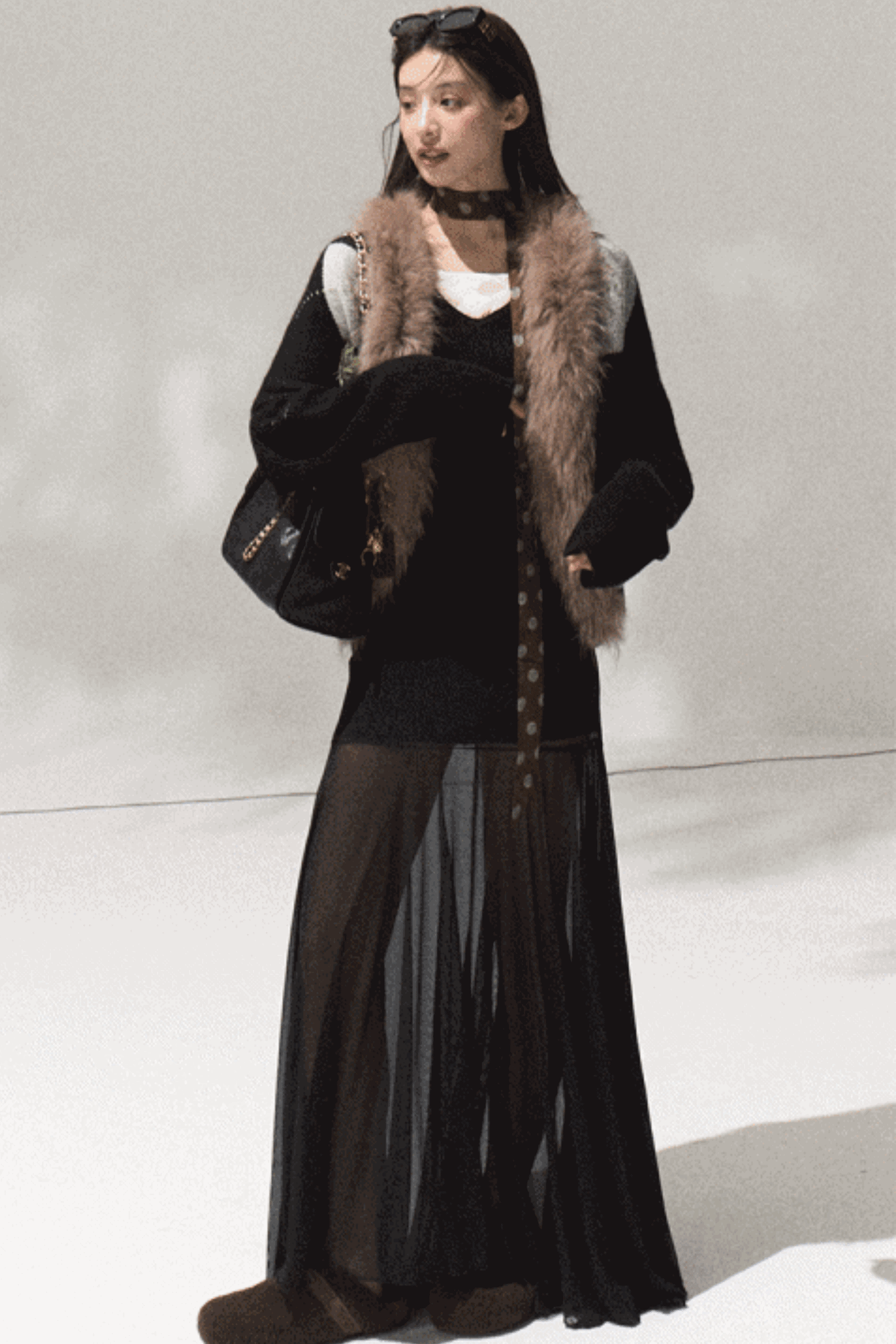 High-Waisted Knit Mesh Skirt