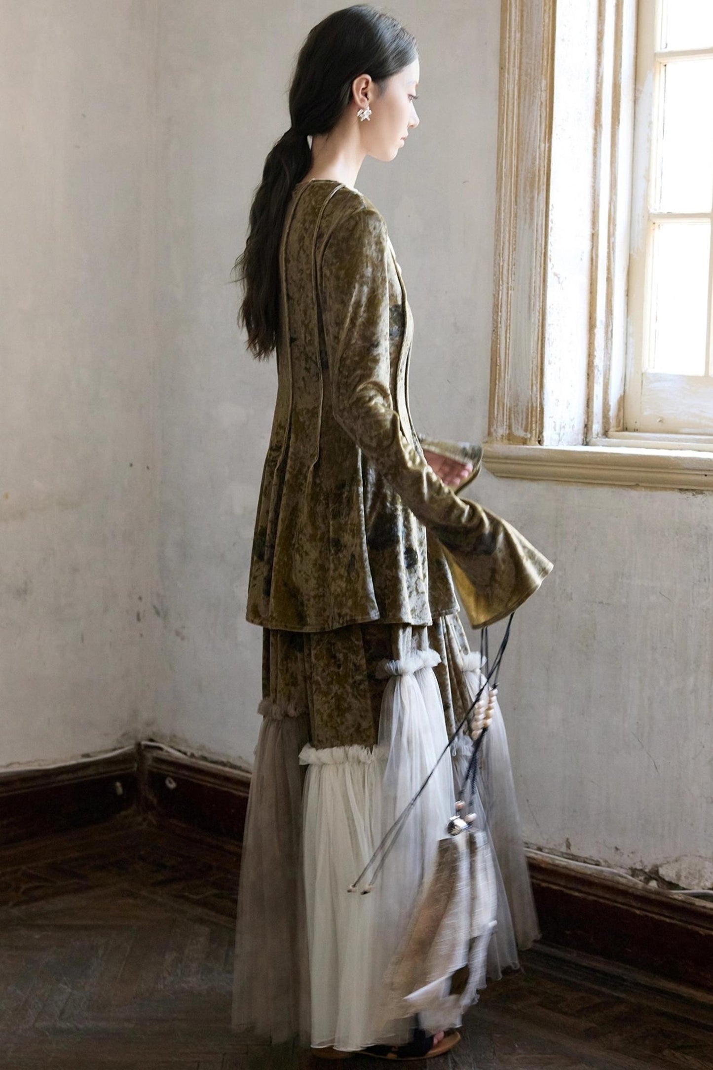 Velvet Mesh Patchwork Skirt