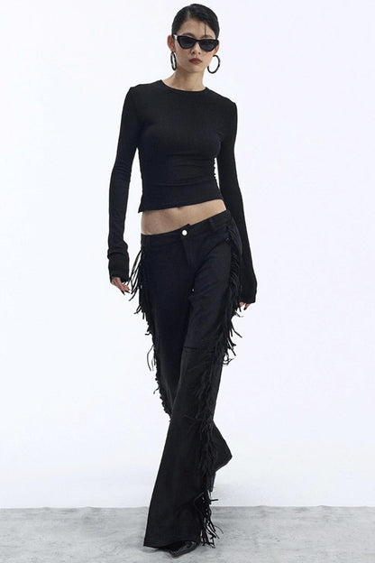Vintage Low-Rise Fringe Pants