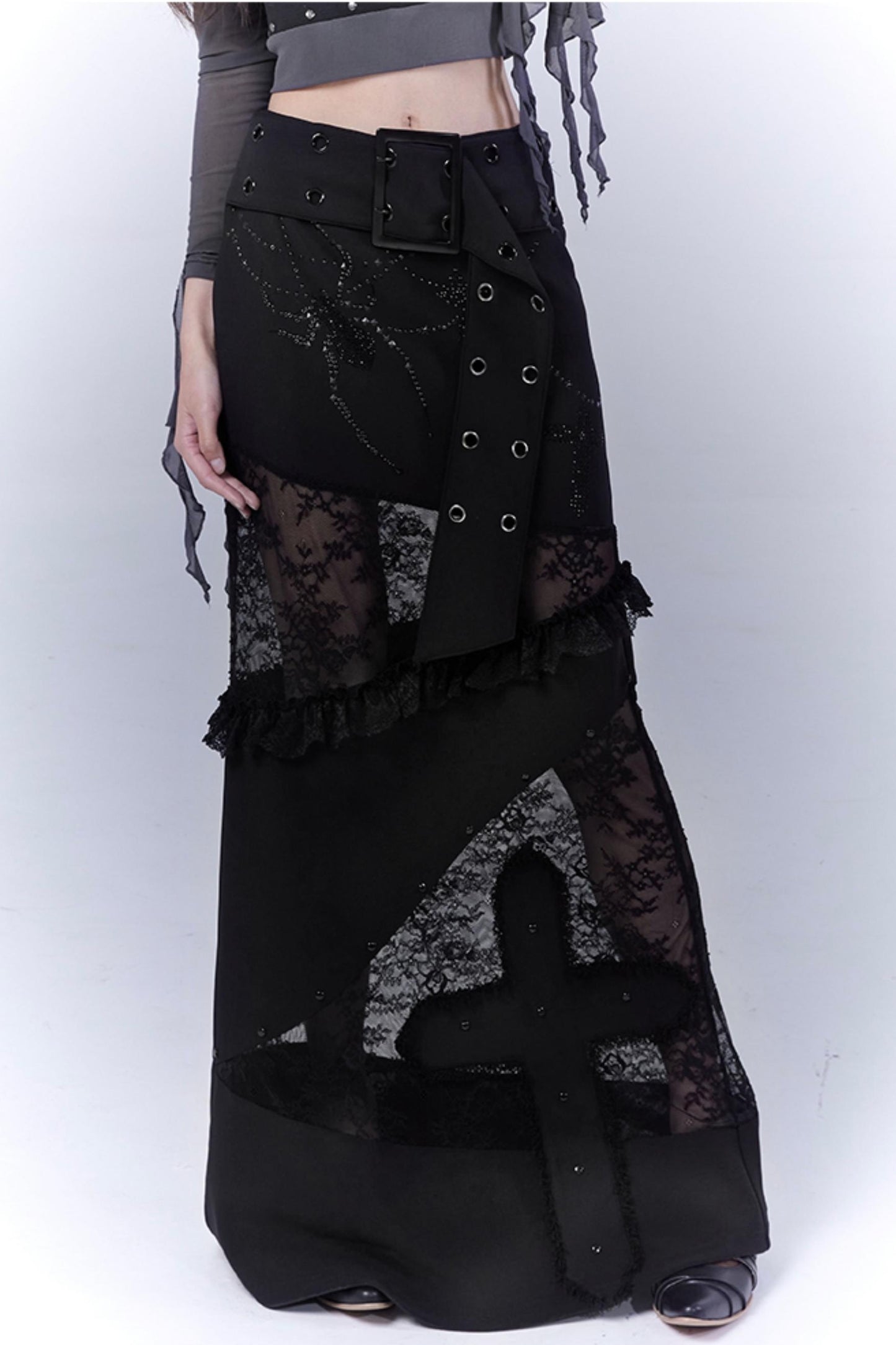 Gothic Elegance Sheer Lace Bustle Skirt