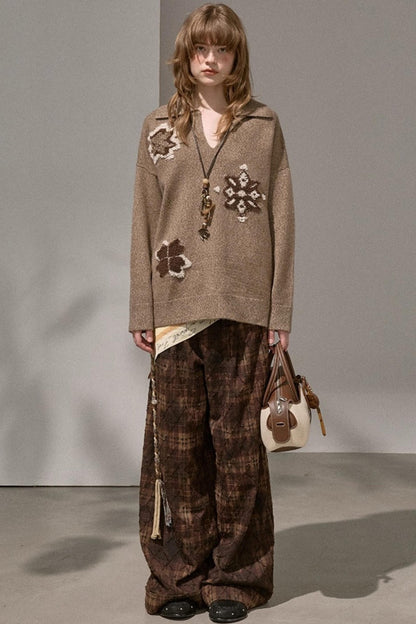 Volumetric Snowflake V-Neck Casual Sweater