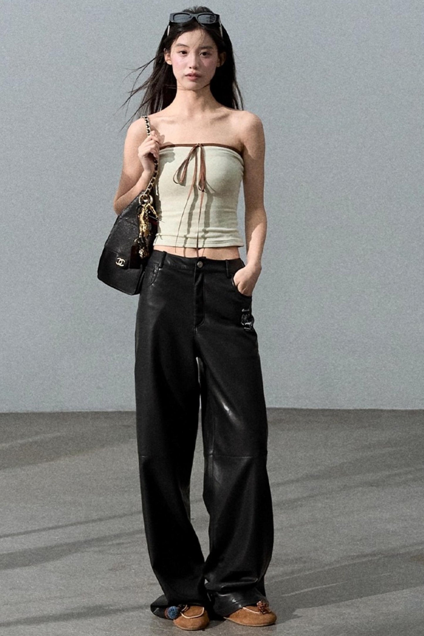 Romantic Retro Wide-leg PU Leather Pants