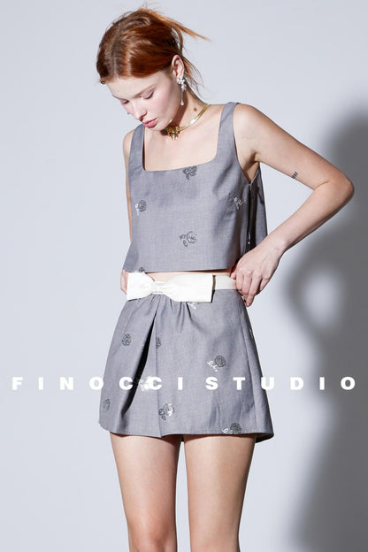 Rose Embroidery Vest Suit Set-Up