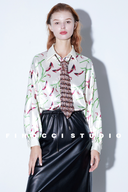 Artistic Calla Lily Satin Blouse
