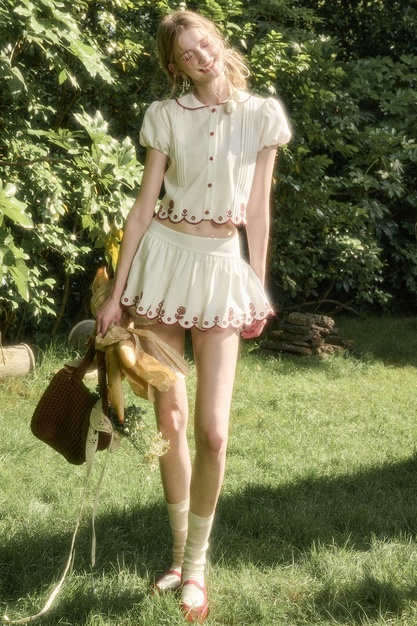 White Lace Shirt Skirt Set-Up