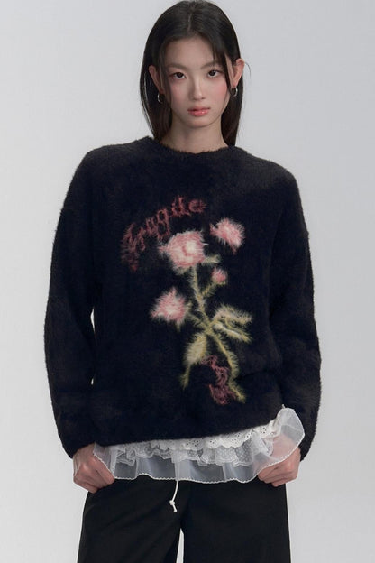 Mink Rose Fluffy Sweater