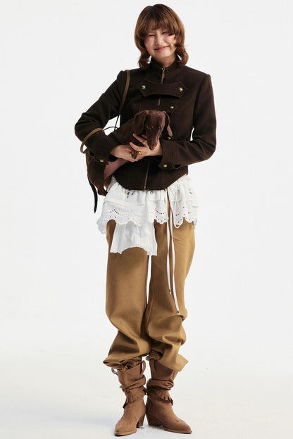 Khaki Tapered Flared Pants