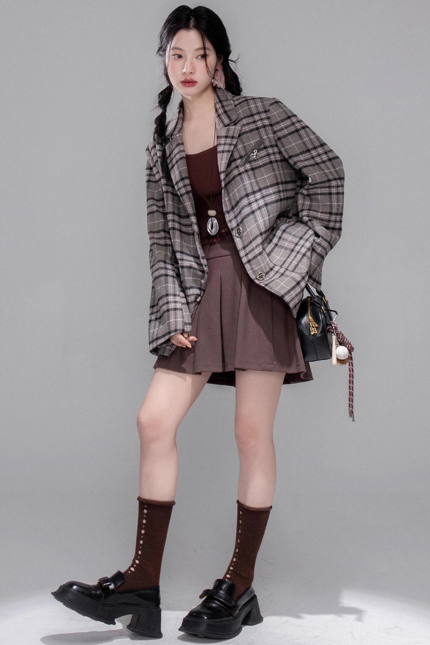 Wool Plaid Patchwork Tweed Jacket