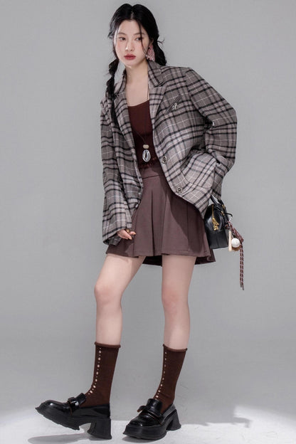 Wool Plaid Patchwork Tweed Jacket
