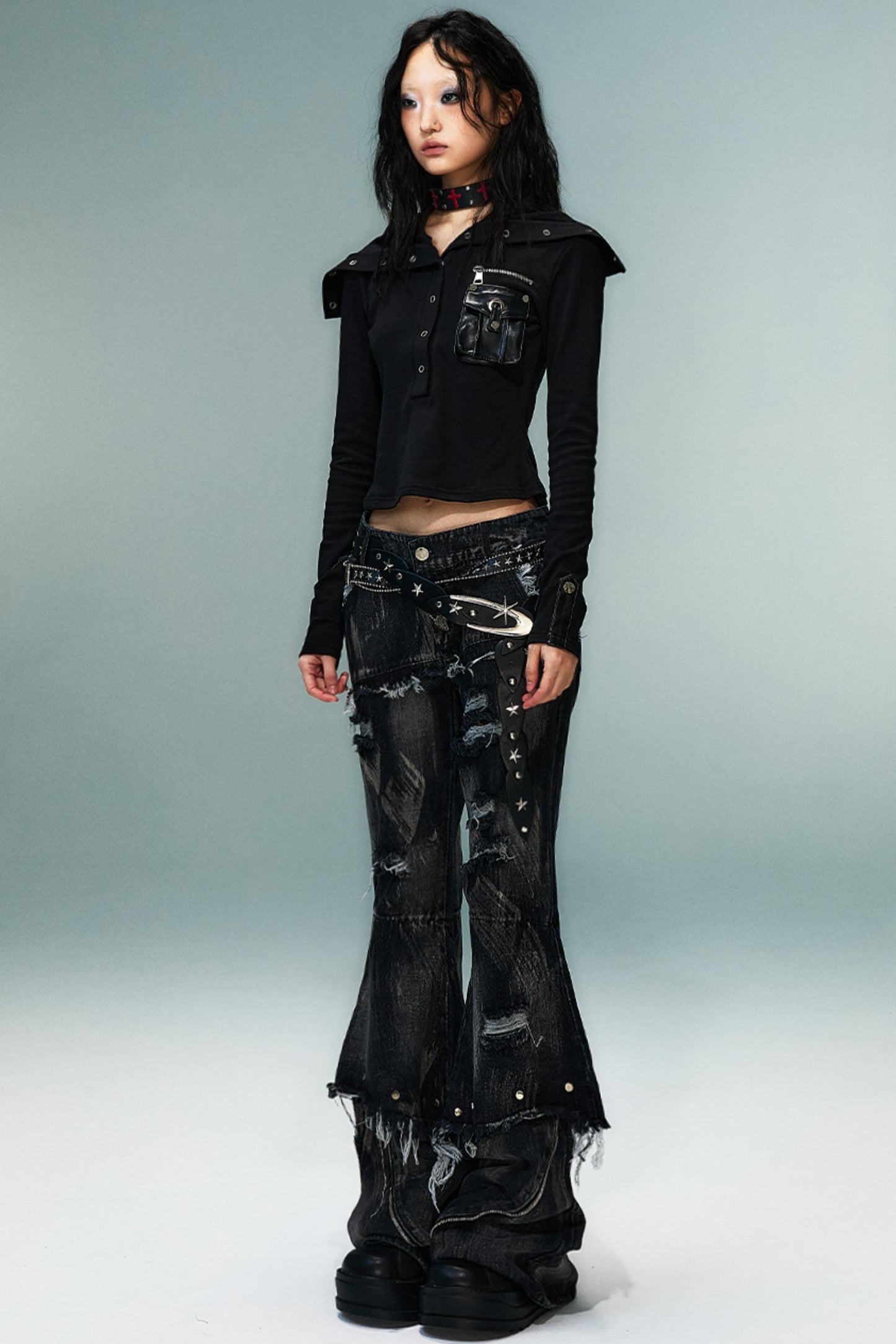 Punk High Neck Slim Knit Base Top