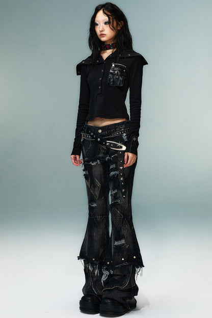 Punk High Neck Slim Knit Base Top