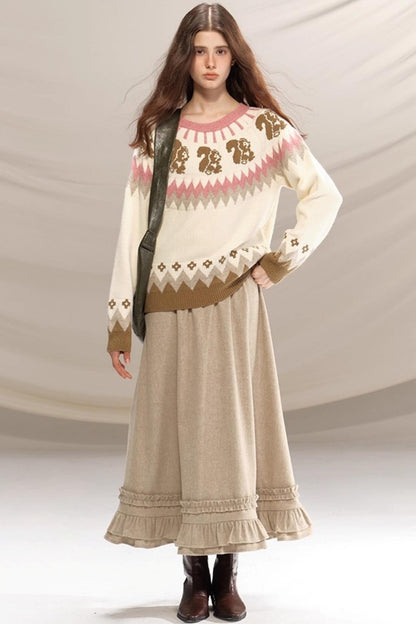 Hazelnut Lace Wool Skirt