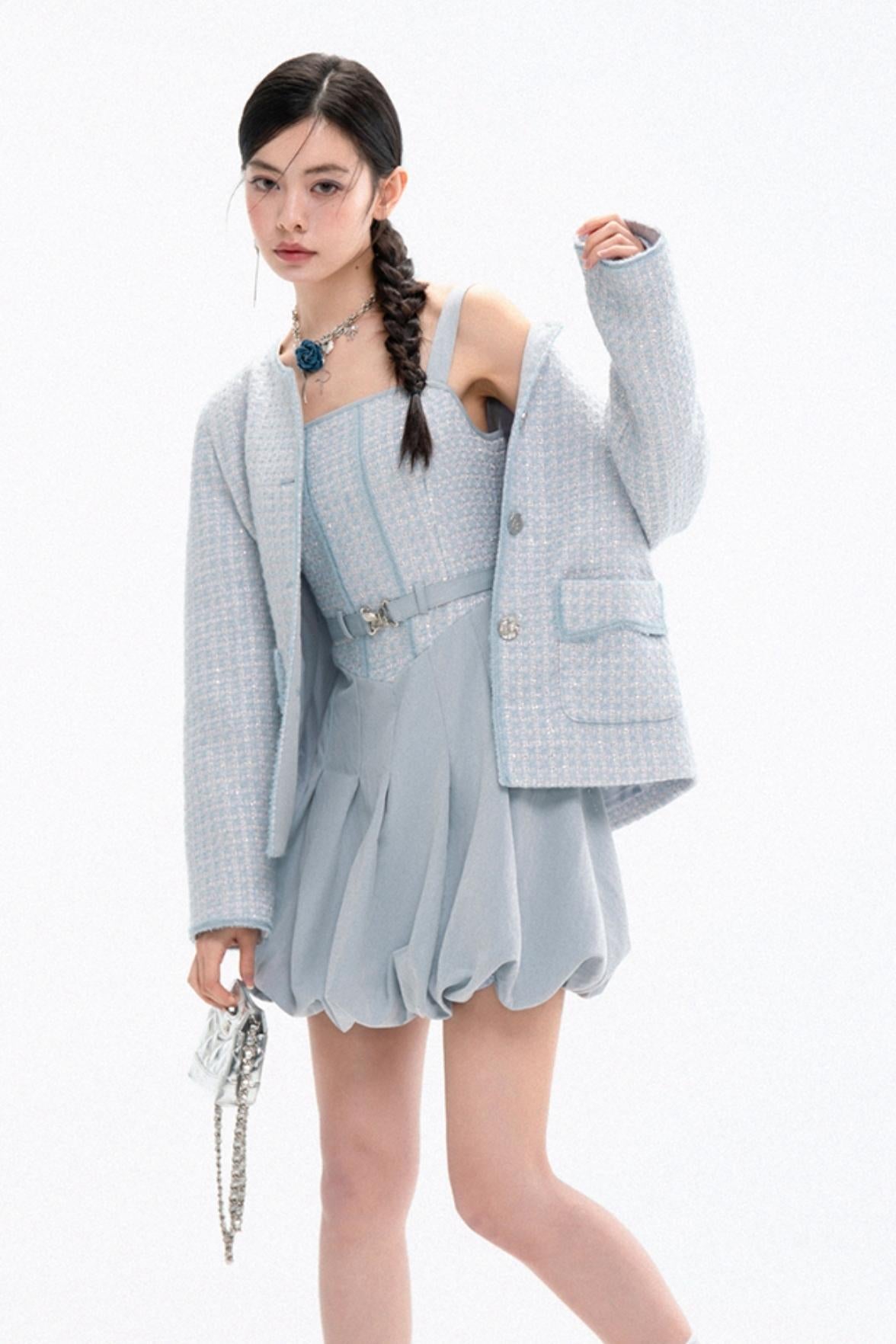 Star Blue Wool Jacket & Skirt Set-Up