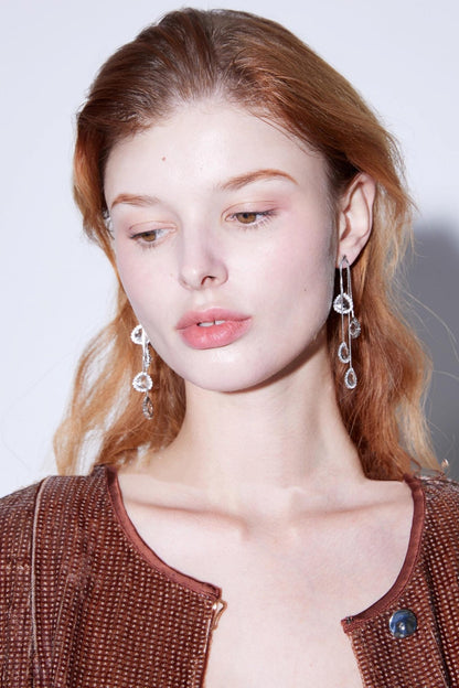 Exquisite Water Drop Zirconia Tassel Earrings