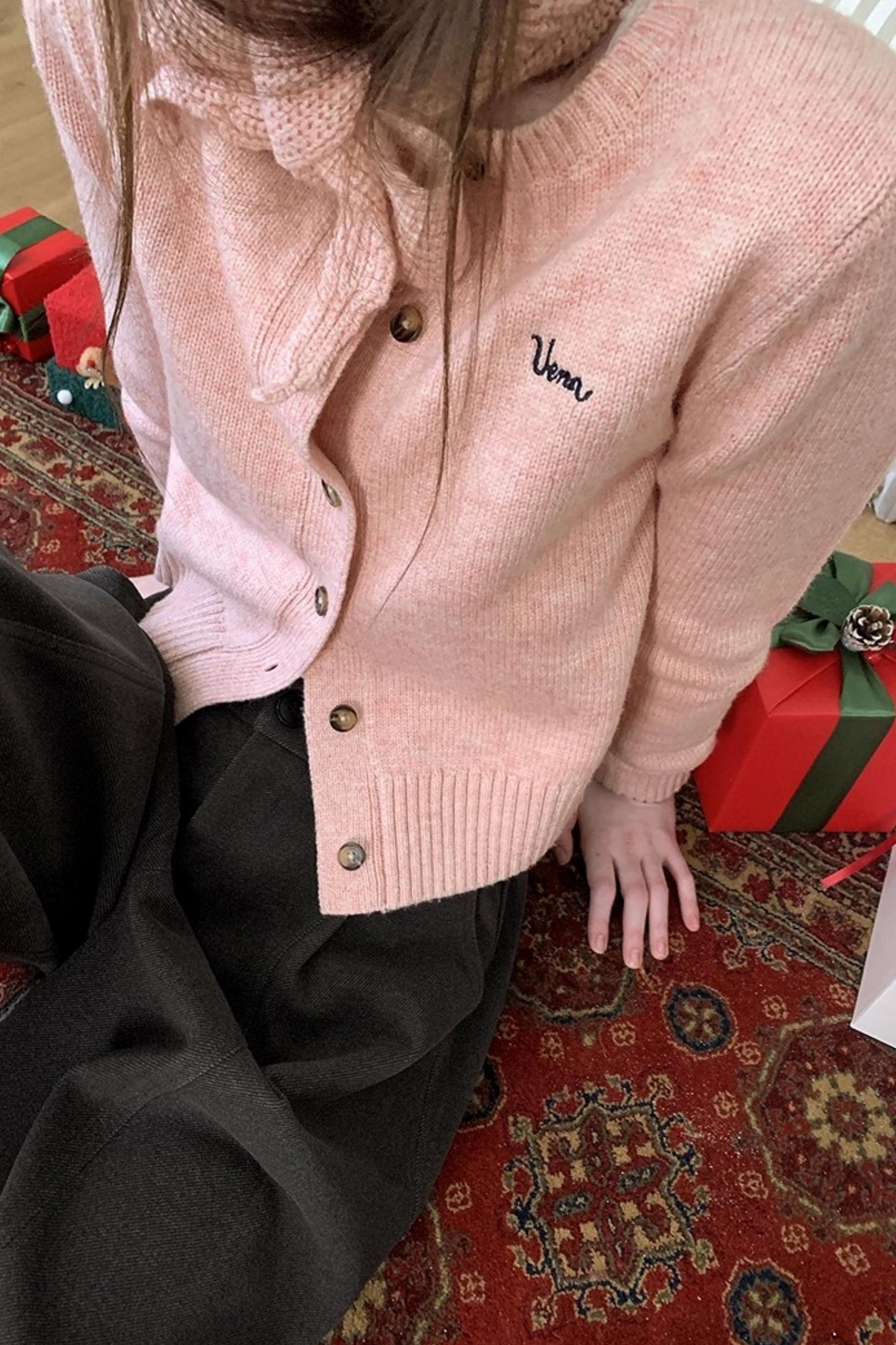 Pink Wool Hooded Cardigan