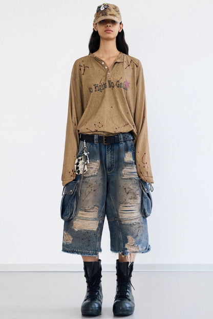 Vintage Splash Ink Henley Tee