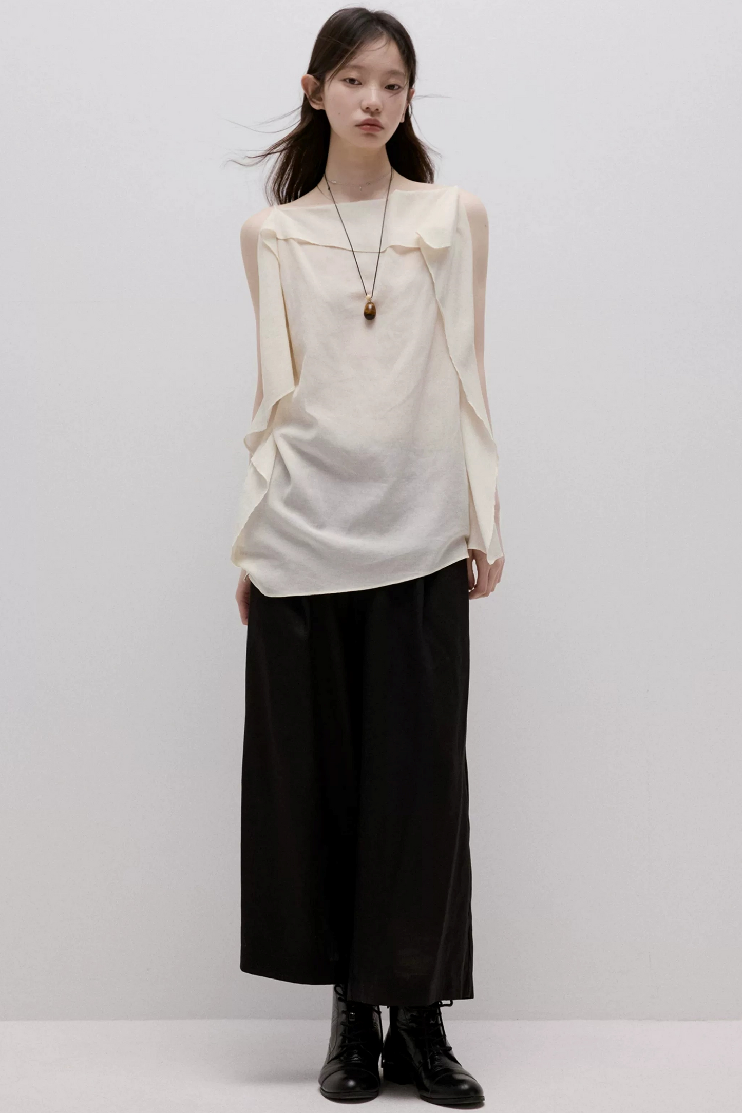 Imitation Linen Black Cropped Pants