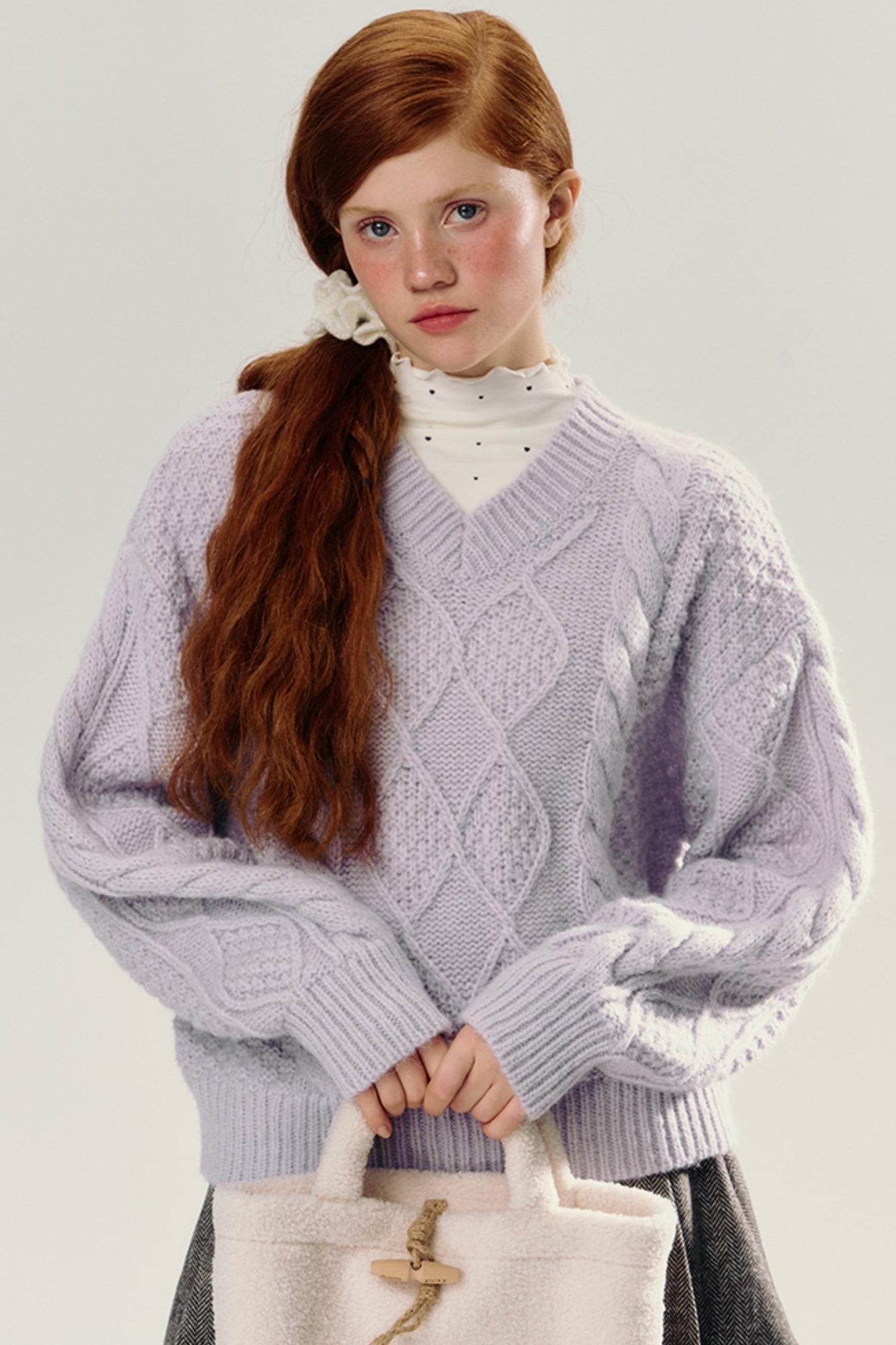 Purple V-Neck Pullover Knit Sweater