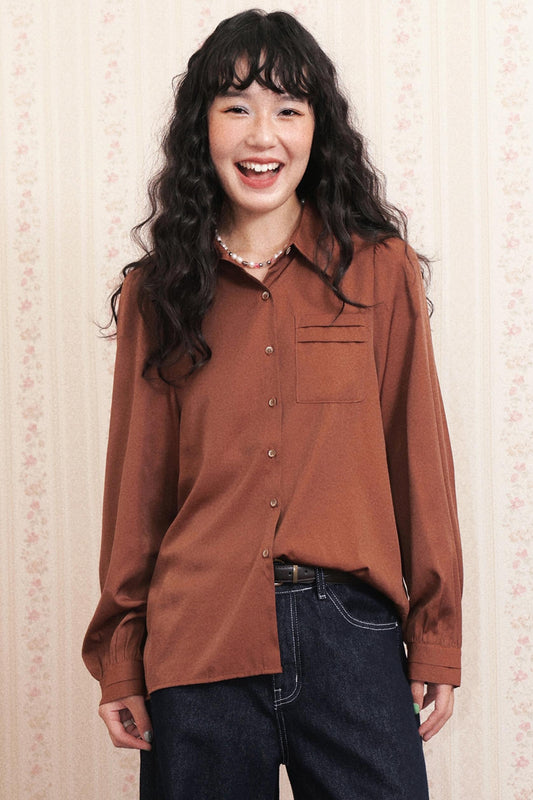 Vintage Pleated Brown Shirt