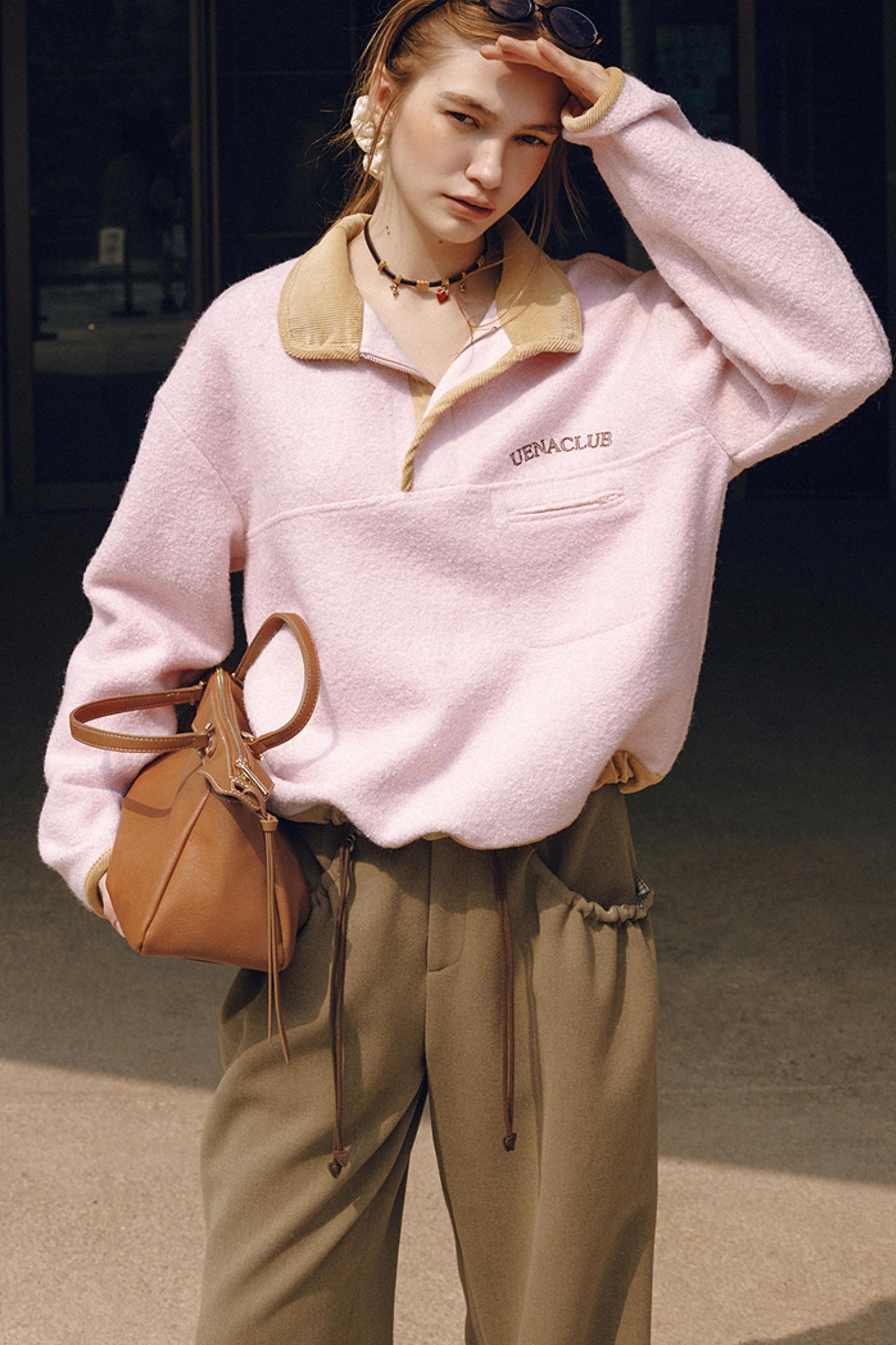 Pink Embroidery Fleece Top