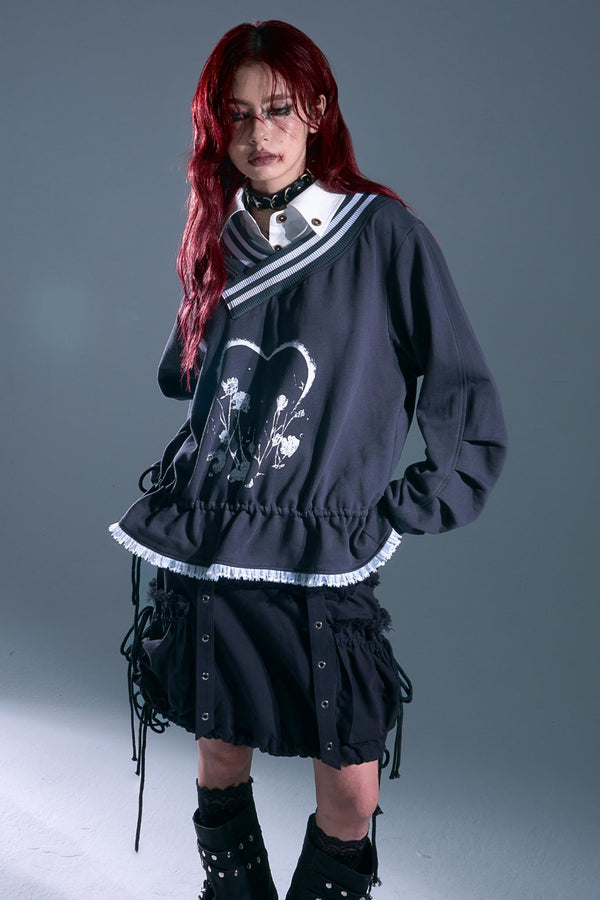 Vintage Punk Asymmetry Lace Sweatshirt