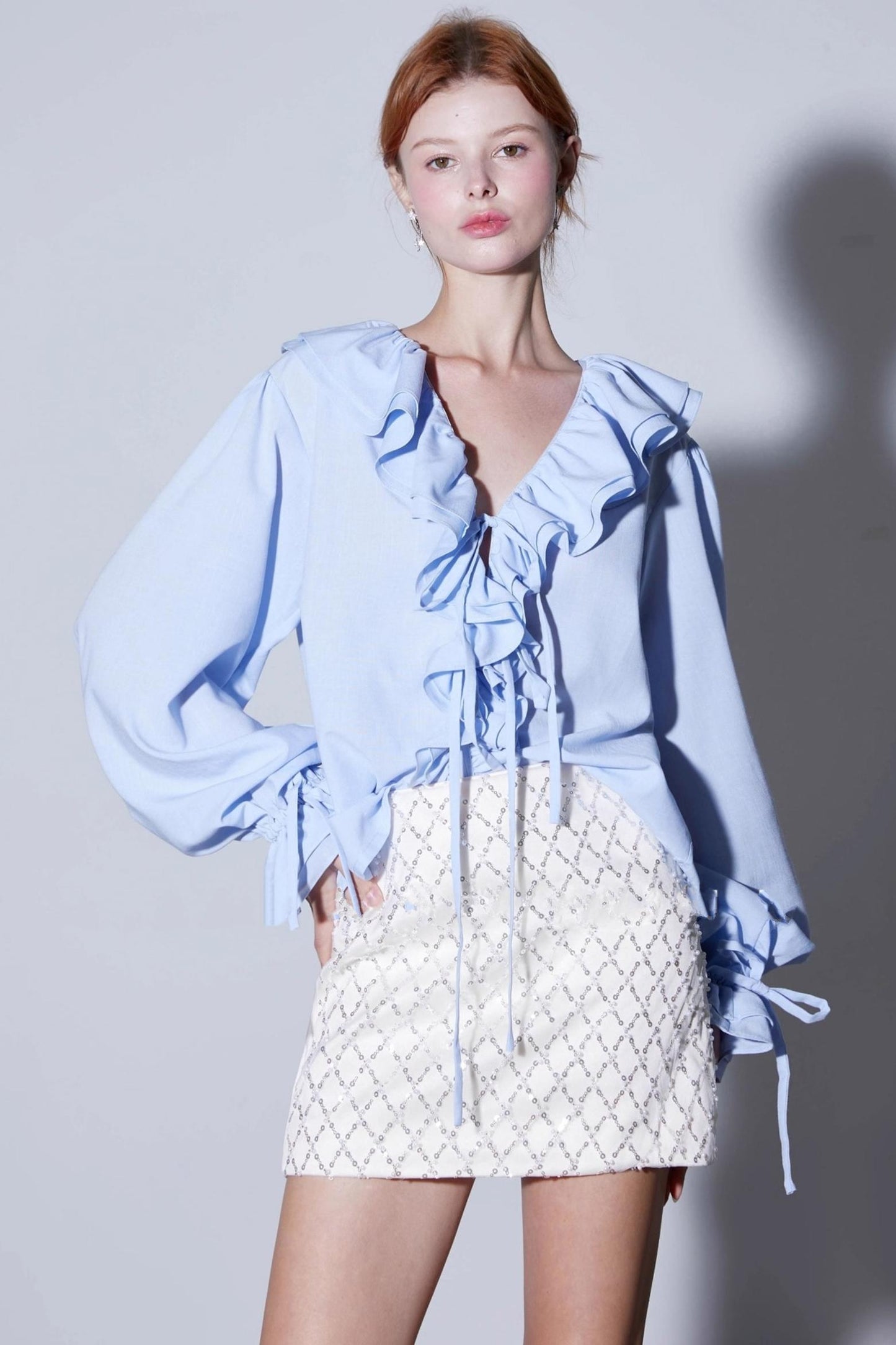 Summer Romantic Ruffled V-Neck Shirt