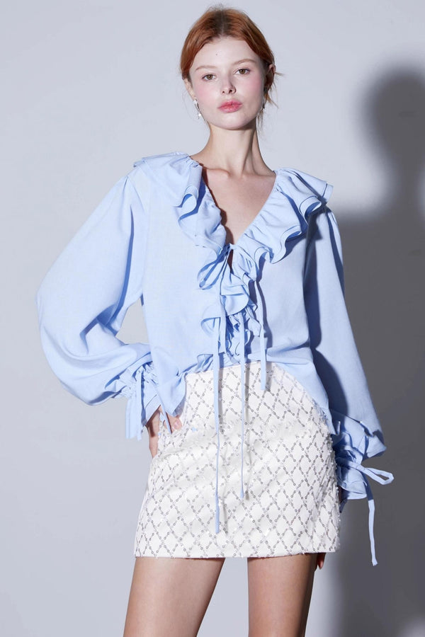 Summer Romantic Ruffled V-Neck Shirt