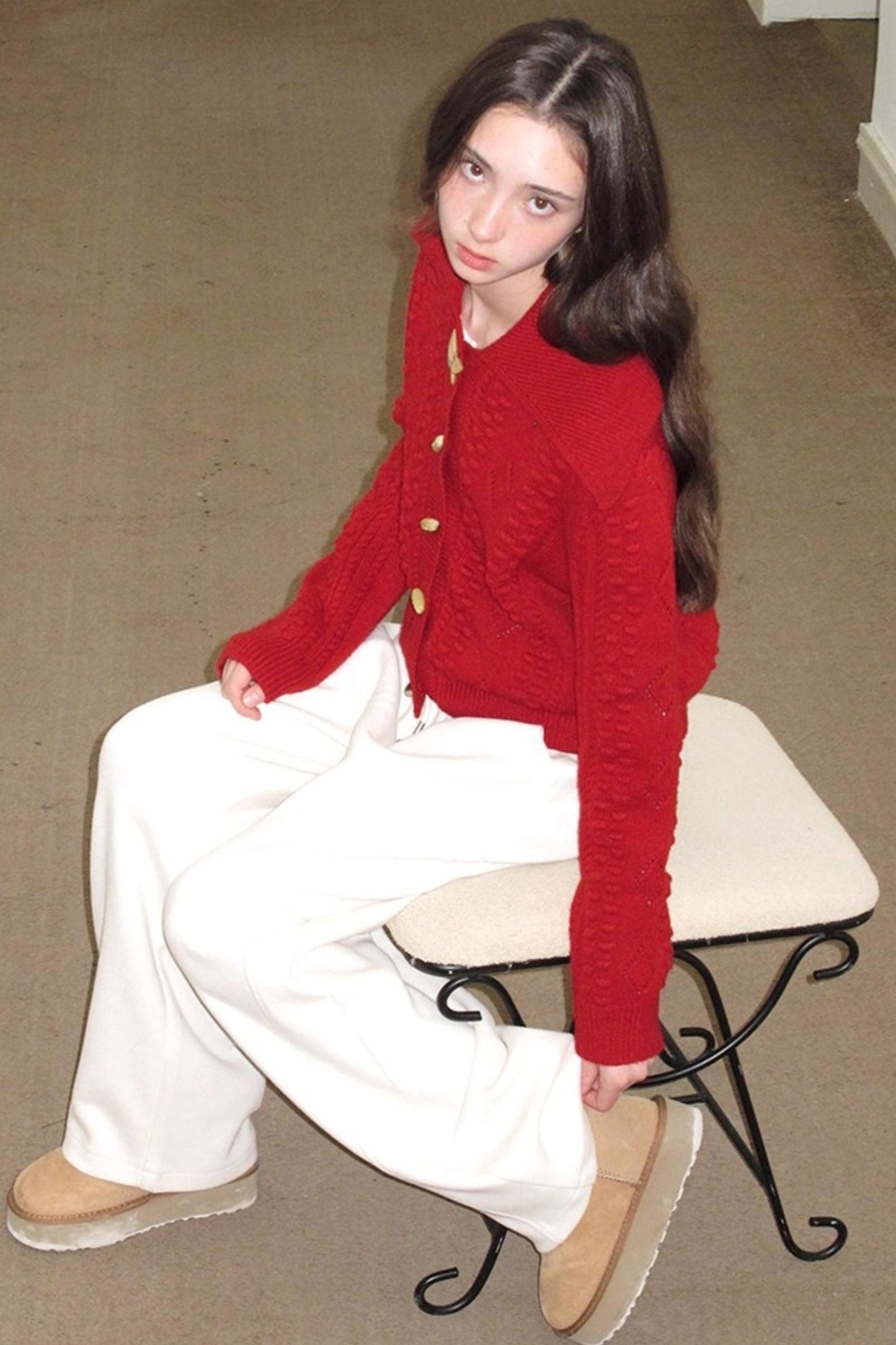 Winter Gingerbread Knitted Cardigan Set-Up