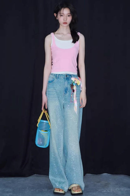 Starry Rhinestone Gradient Jeans
