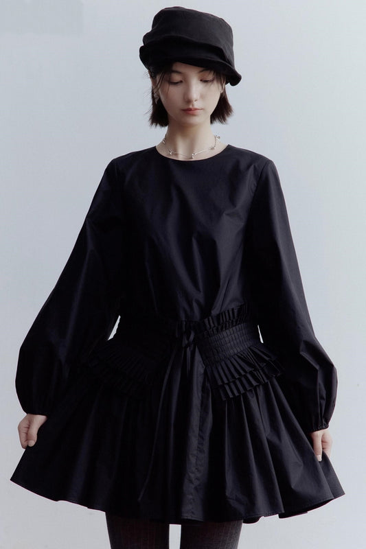 Elegant Black Pleated Doll Dress
