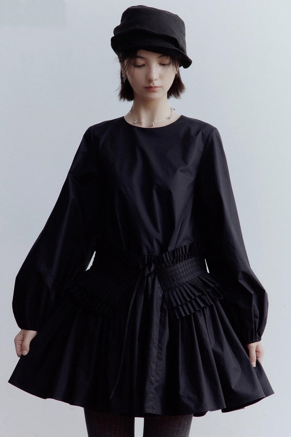 Elegant Black Pleated Doll Dress