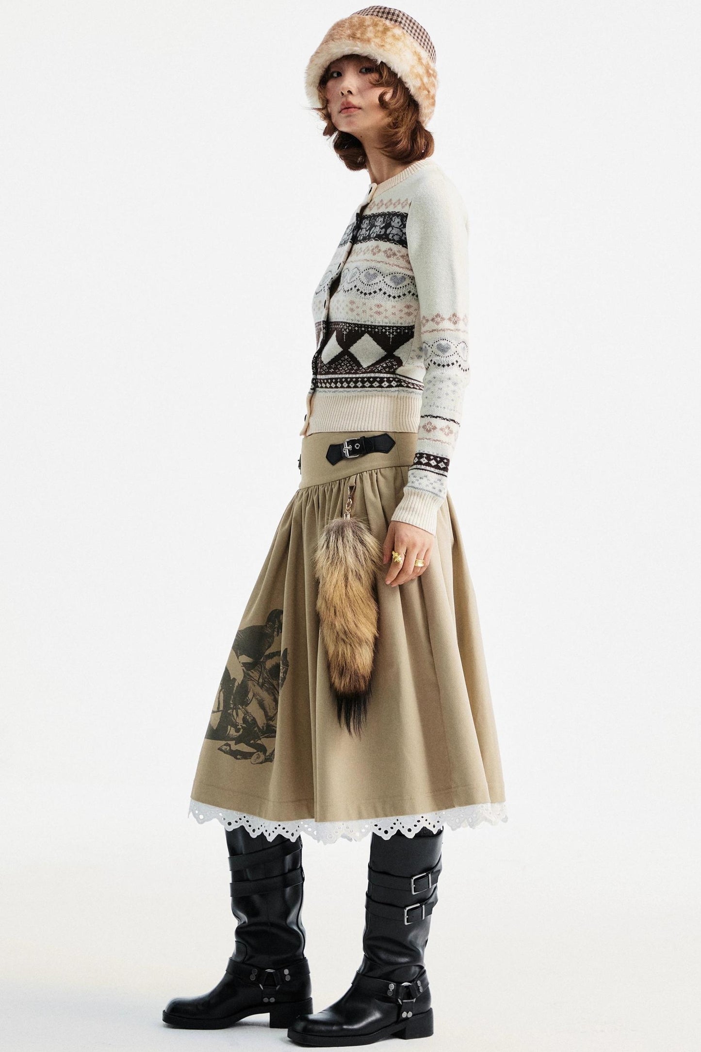 Light Gray Lace Pleated Skirt