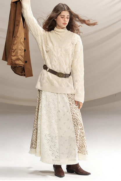 Beaded Silk Leopard Skirt