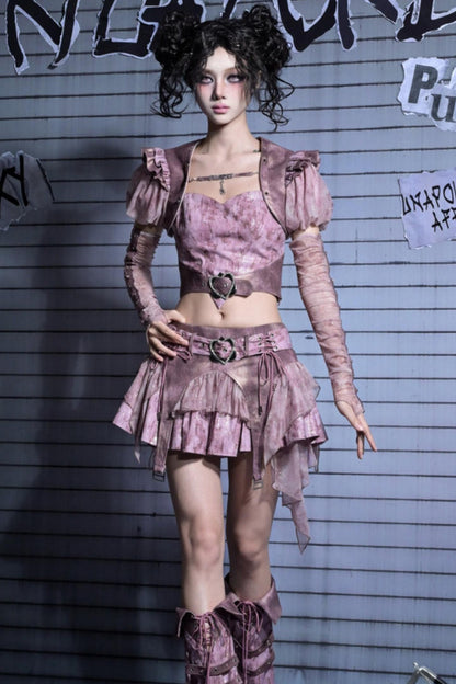 Puff Sleeve Two-Piece Suspender Set-Up