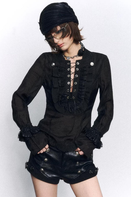 Retro Lace Ruffled Shirt