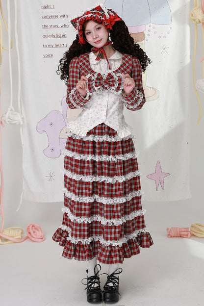 Christmas Red Checkered Bow Short Jacket